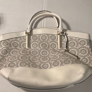 Vince Camuto cream, leather handbag, gold accent